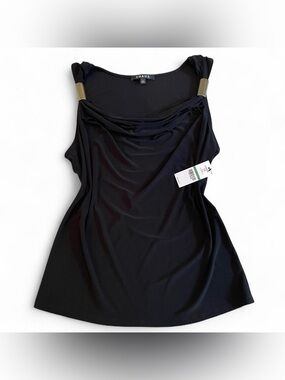 Chaus Black Sleeveless Cowl Neck Tank with silver Shoulder Detail size large NWT